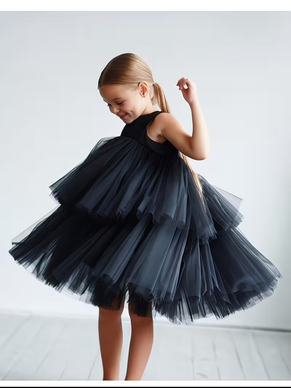 Sleeveless Black Tulle Party Dress for Girls - Unbranded